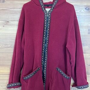 Woolrich Women's Burgundy Teddy Jacket with Patterned Trim